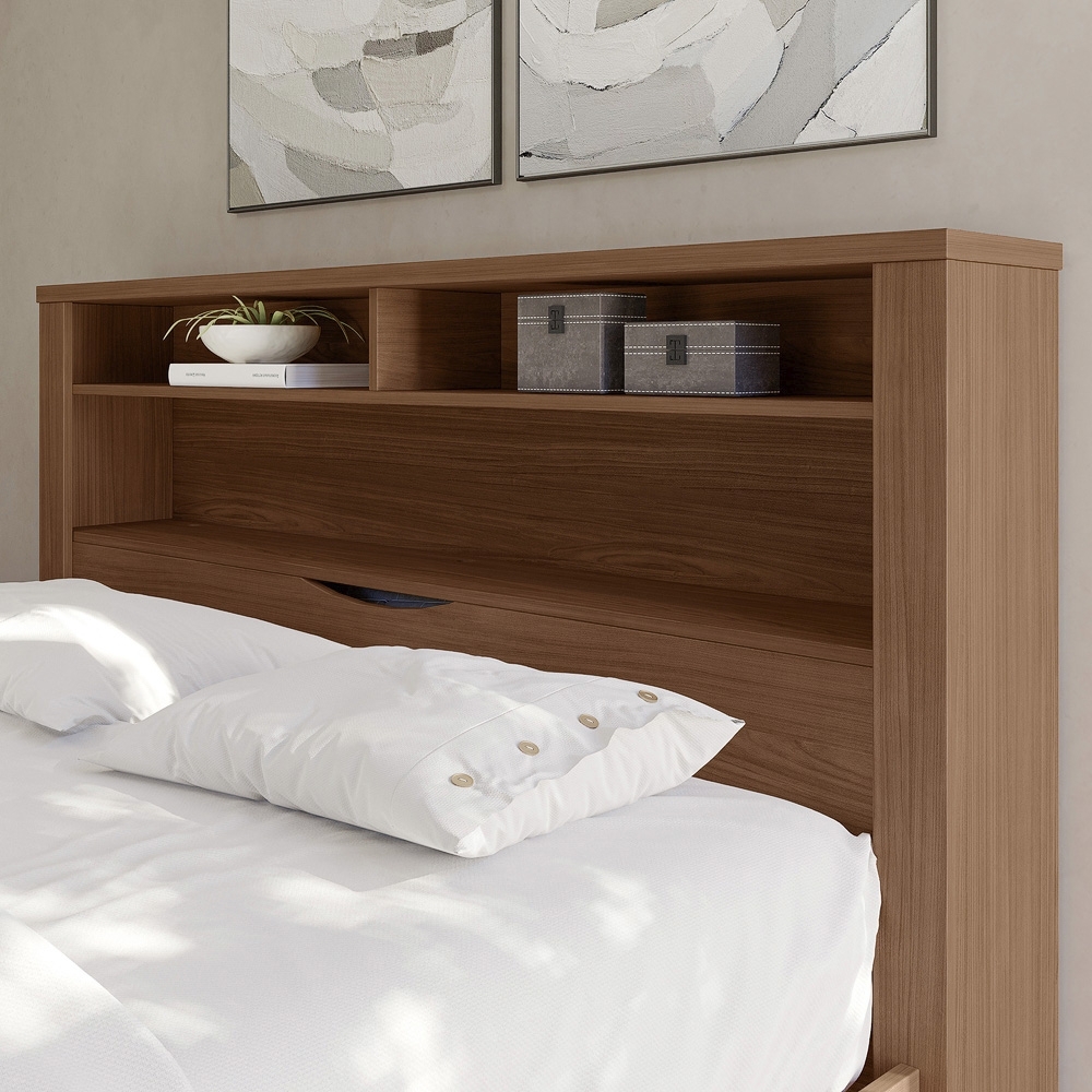 Cama Casal 140cm Com Nichos Zuri Jatobá S01 - Mpozenato