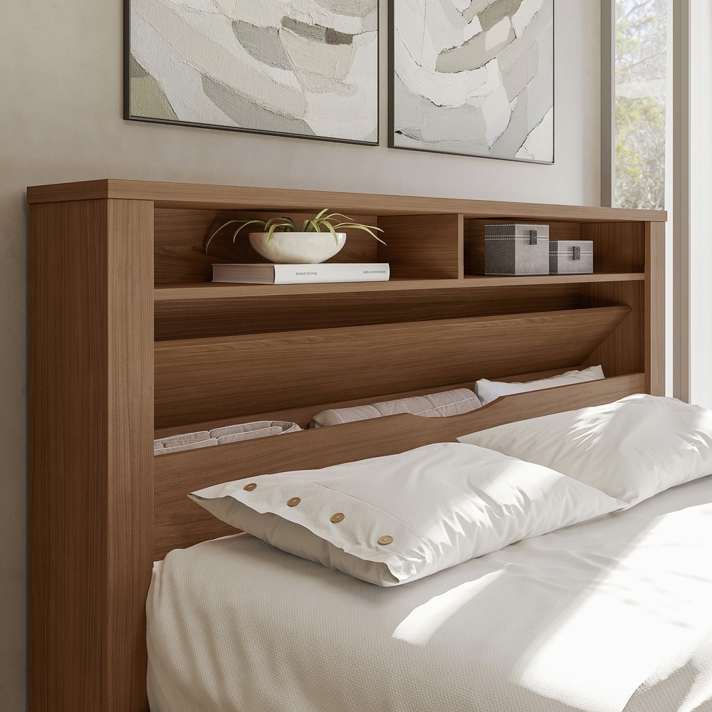 Cama Casal 140cm Com Nichos Zuri Jatobá S01 - Mpozenato