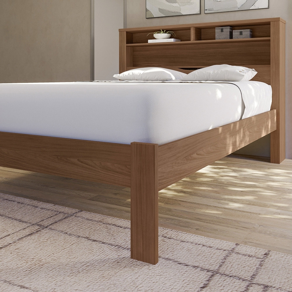 Cama Casal 140cm Com Nichos Zuri Jatobá S01 - Mpozenato