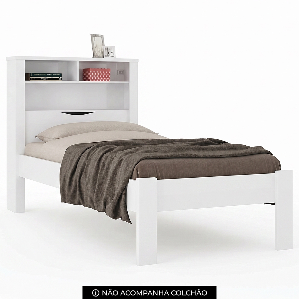 Cama Solteiro Para Colchão 188x88cm Com Nichos Zuri Branco S01 - Mpozenato