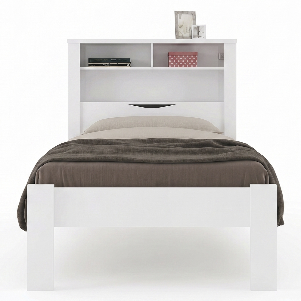 Cama Solteiro Para Colchão 188x88cm Com Nichos Zuri Branco S01 - Mpozenato
