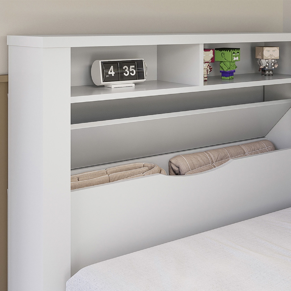 Cama Solteiro Para Colchão 188x88cm Com Nichos Zuri Branco S01 - Mpozenato