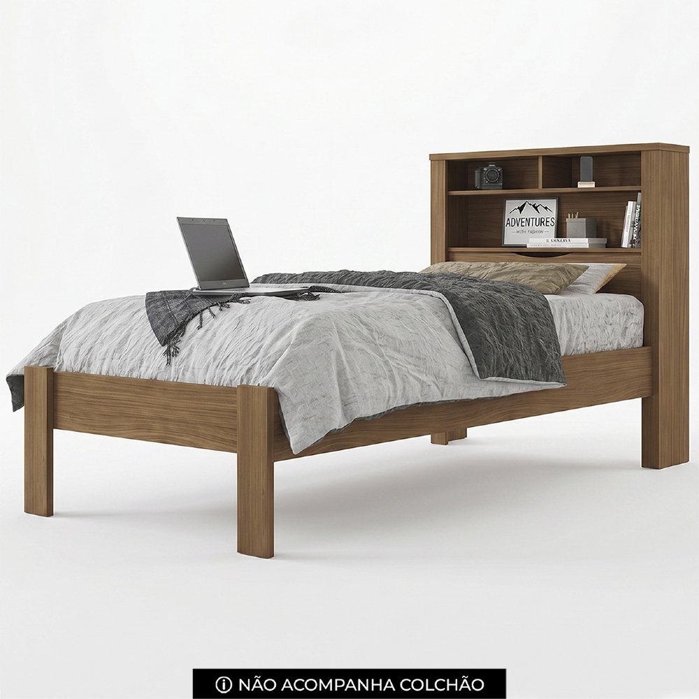 Cama Solteiro Para Colchão 188x88cm Com Nichos Zuri Jatobá S01 - Mpozenato