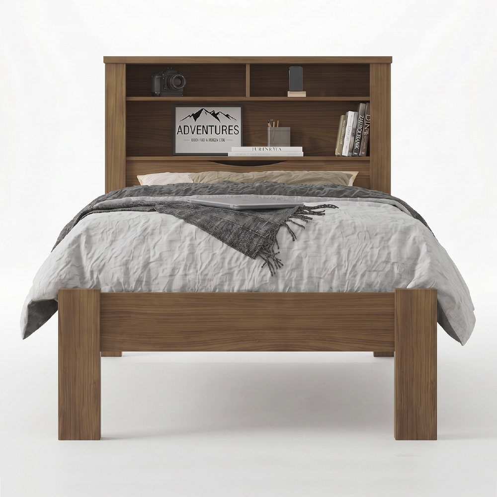 Cama Solteiro Para Colchão 188x88cm Com Nichos Zuri Jatobá S01 - Mpozenato