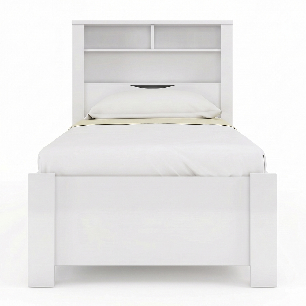 Cama Solteiro Para Colchão 188x88cm Com 2 Gavetas e Nichos Zuri Branco S01 - Mpozenato
