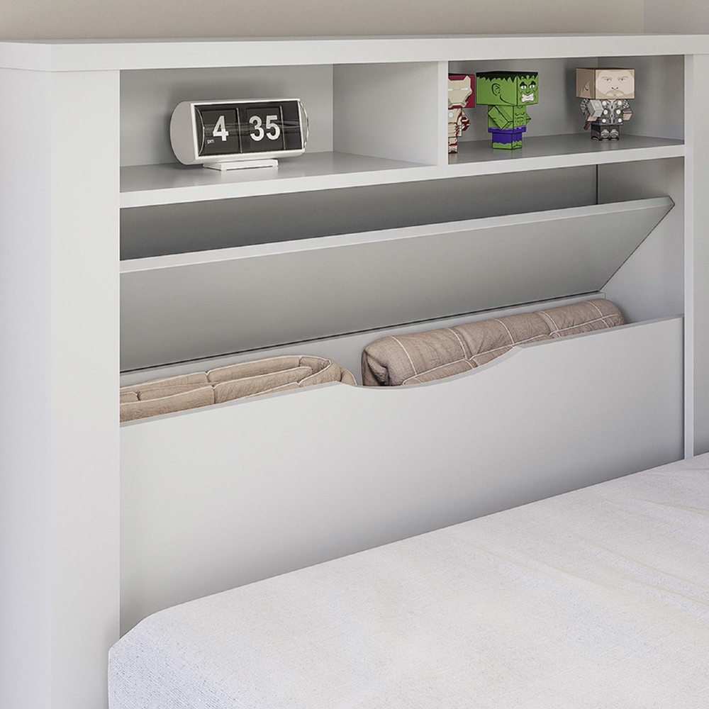 Cama Solteiro Para Colchão 188x88cm Com 2 Gavetas e Nichos Zuri Branco S01 - Mpozenato