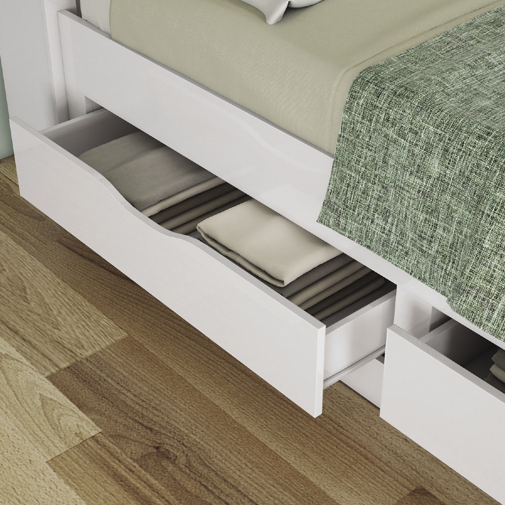 Cama Solteiro Para Colchão 188x88cm Com 2 Gavetas e Nichos Zuri Branco S01 - Mpozenato