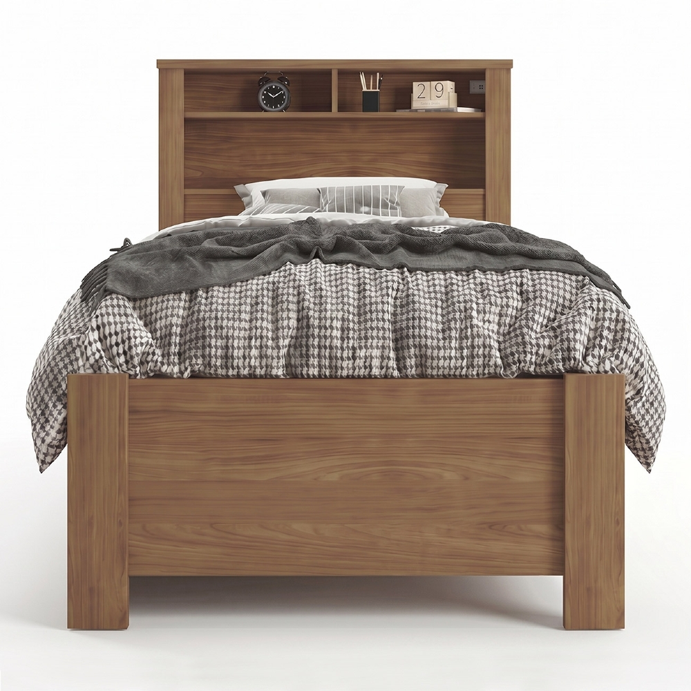 Cama Solteiro Para Colchão 188x88cm Com 2 Gavetas e Nichos Zuri Jatobá S01 - Mpozenato