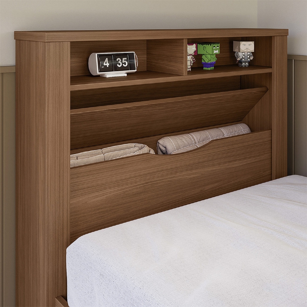 Cama Solteiro Para Colchão 188x88cm Com 2 Gavetas e Nichos Zuri Jatobá S01 - Mpozenato