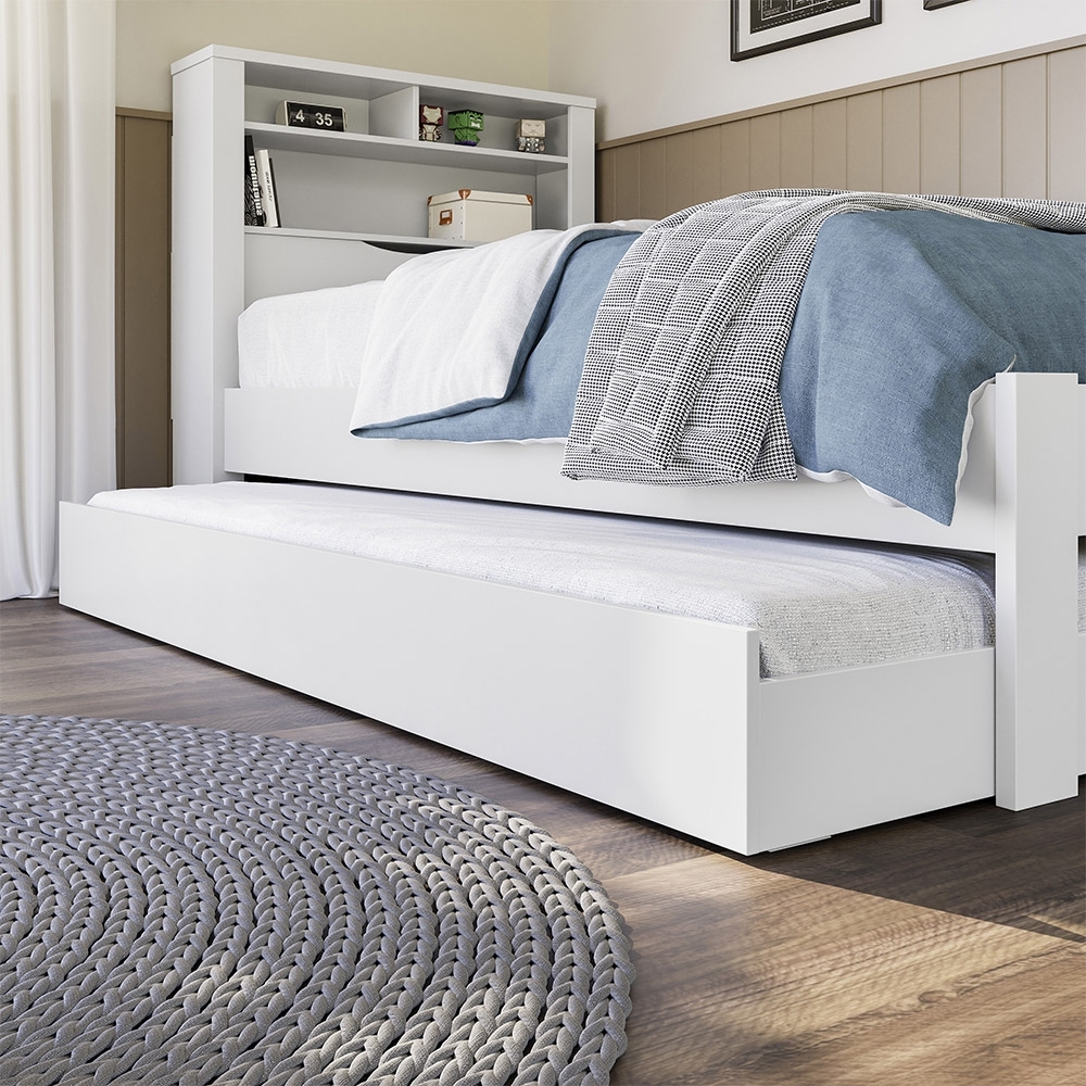 Cama Solteiro Infantil Com Auxiliar e Nicho 188x88cm Zuri Branco S01 - Mpozenato