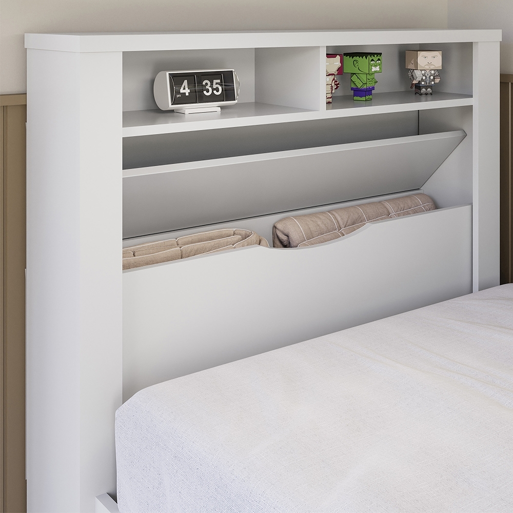 Cama Solteiro Infantil Com Auxiliar e Nicho 188x88cm Zuri Branco S01 - Mpozenato