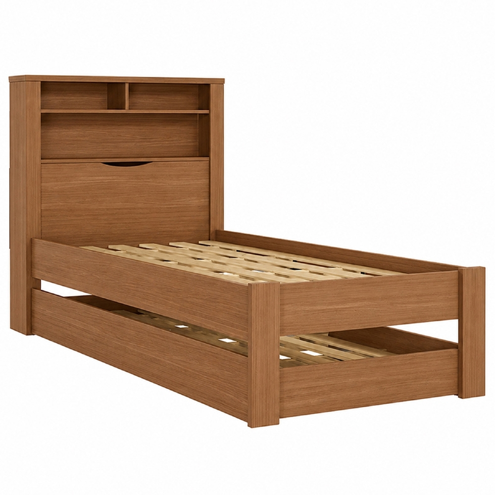 Cama Solteiro Infantil Com Auxiliar e Nicho 188x88cm Zuri Jatobá S01 - Mpozenato