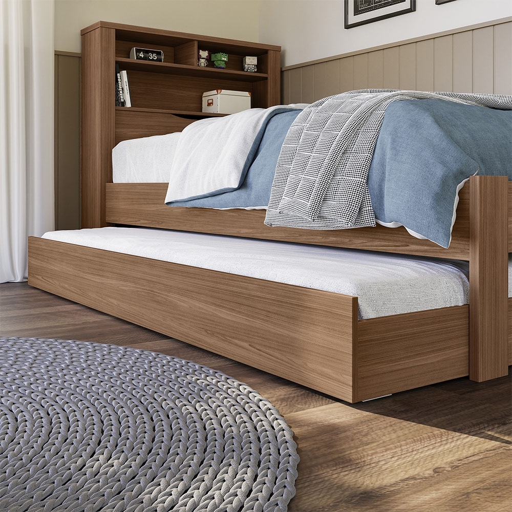 Cama Solteiro Infantil Com Auxiliar e Nicho 188x88cm Zuri Jatobá S01 - Mpozenato