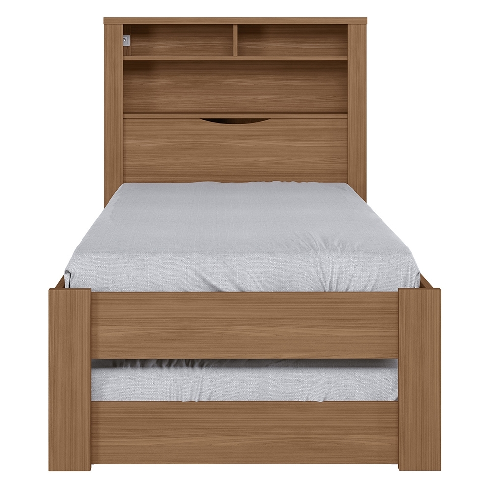 Cama Solteiro Infantil Com Auxiliar e Nicho 188x88cm Zuri Jatobá S01 - Mpozenato