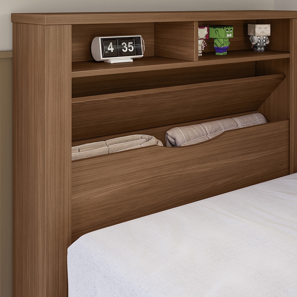Cama Solteiro Infantil Com Auxiliar e Nicho 188x88cm Zuri Jatobá S01 - Mpozenato