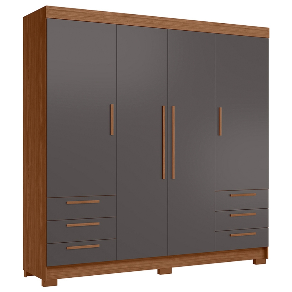 Guarda Roupa Casal 192cm 4 Portas 6 Gavetas Itajaí Jatobá/Grafite S01 - Mpozenato