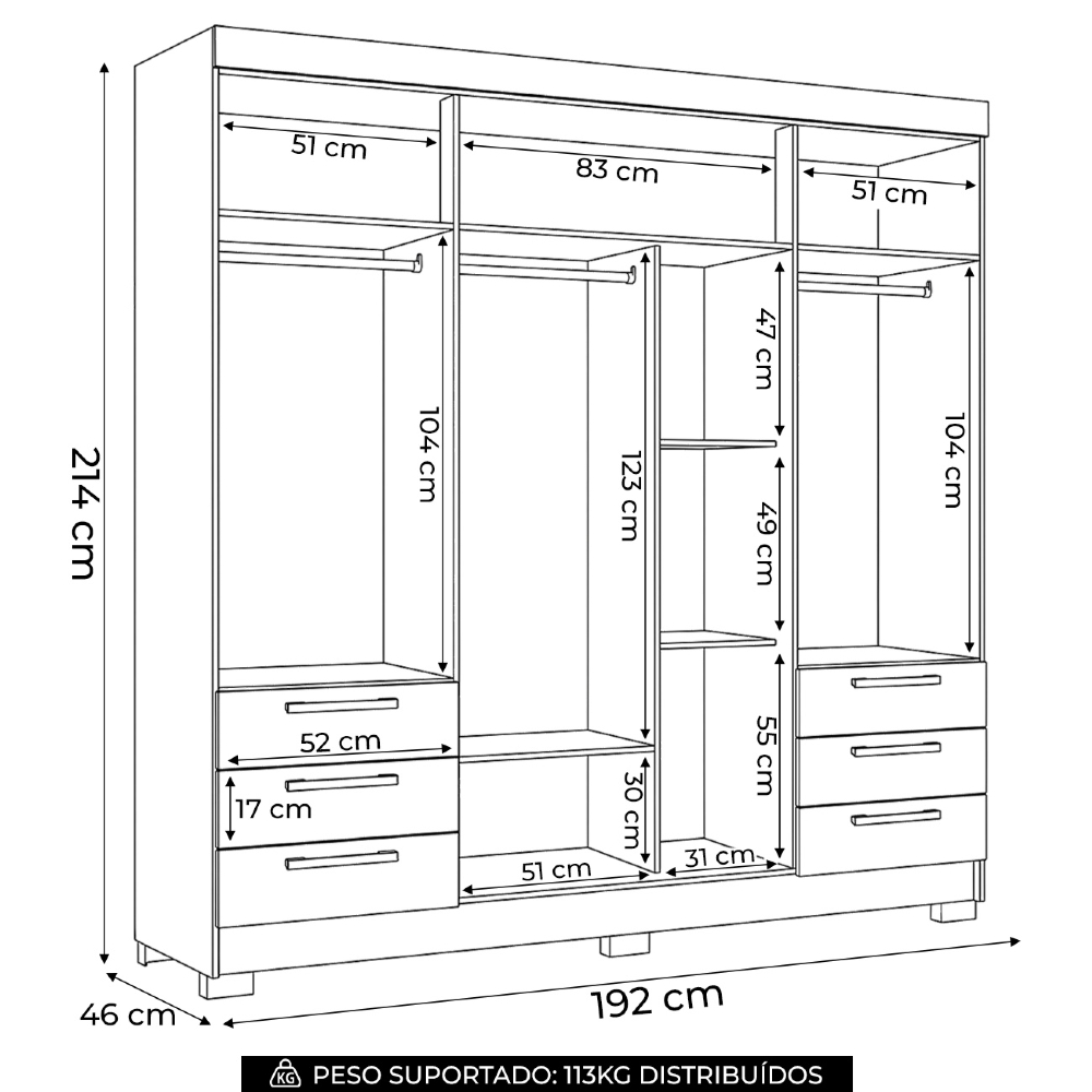 Guarda Roupa Casal 192cm 4 Portas 6 Gavetas Itajaí Jatobá/Grafite S01 - Mpozenato