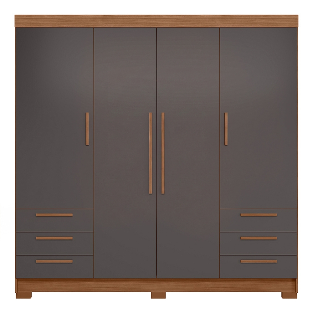 Guarda Roupa Casal 192cm 4 Portas 6 Gavetas Itajaí Jatobá/Grafite S01 - Mpozenato