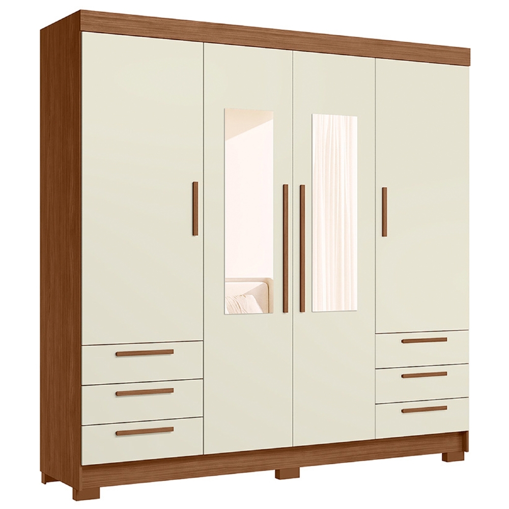 Guarda Roupa Casal 192cm 4 Portas Com Espelho Itajaí Jatobá/Areia S01 - Mpozenato