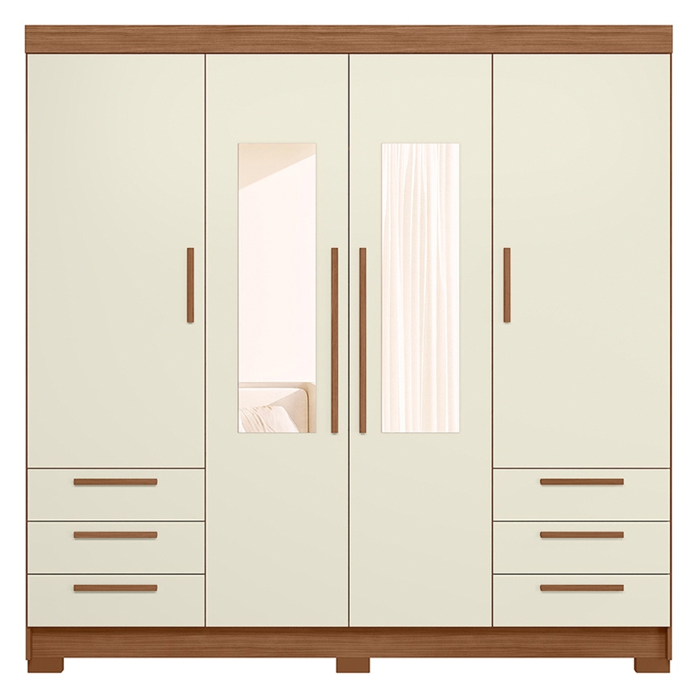 Guarda Roupa Casal 192cm 4 Portas Com Espelho Itajaí Jatobá/Areia S01 - Mpozenato