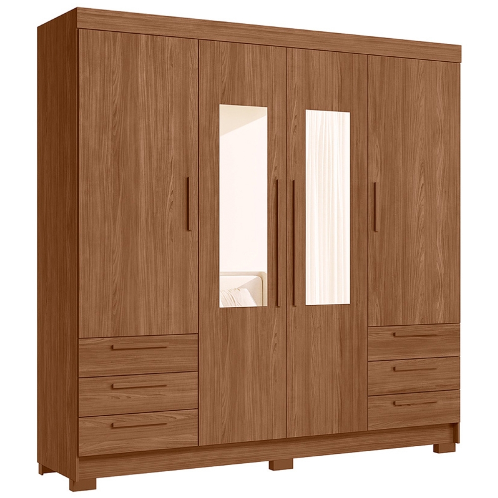 Guarda Roupa Casal 192cm 4 Portas Com Espelho Itajaí Jatobá S01 - Mpozenato