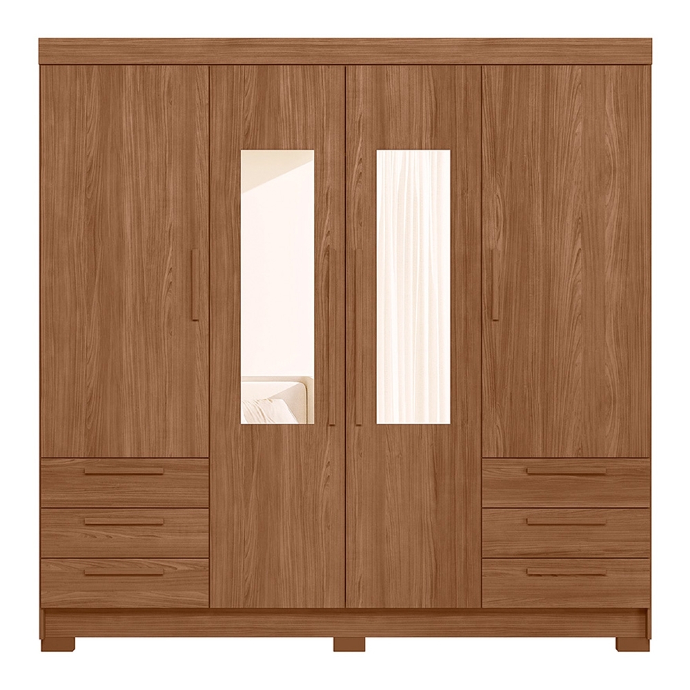 Guarda Roupa Casal 192cm 4 Portas Com Espelho Itajaí Jatobá S01 - Mpozenato