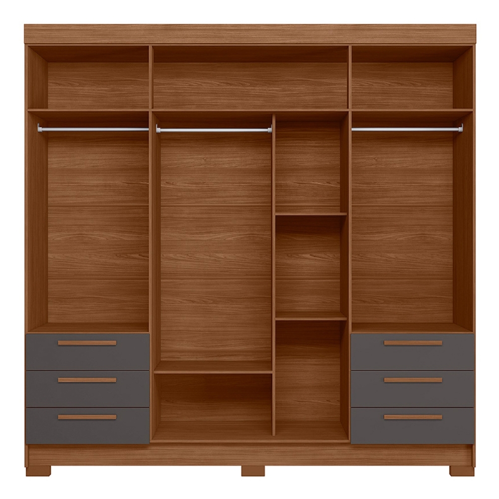 Guarda Roupa Casal 192cm 4 Portas Com Espelho Itajaí Jatobá/Grafite S01 - Mpozenato