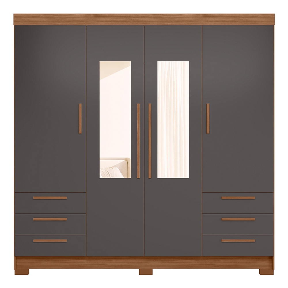 Guarda Roupa Casal 192cm 4 Portas Com Espelho Itajaí Jatobá/Grafite S01 - Mpozenato