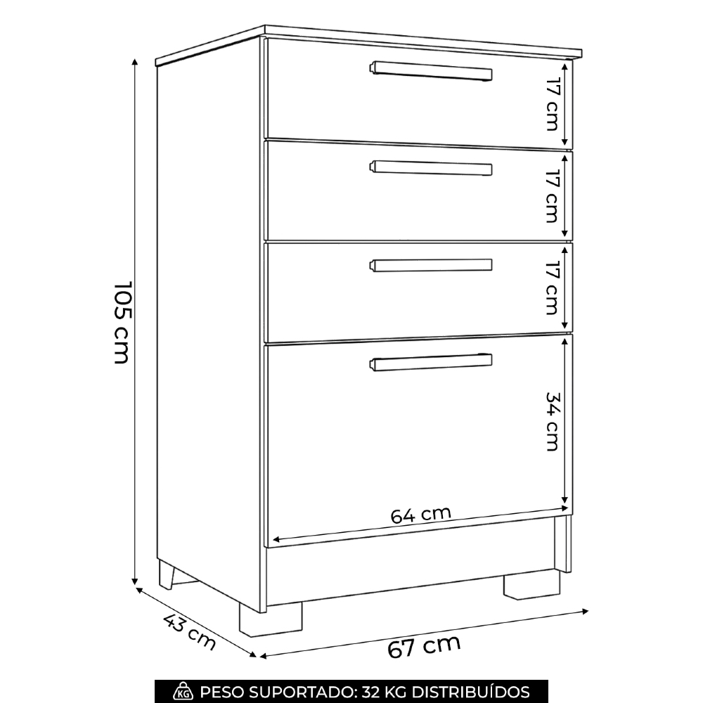 Cômoda Quarto 67cm 4 Gavetas Nayra Jatobá/Grafite S01 - Mpozenato