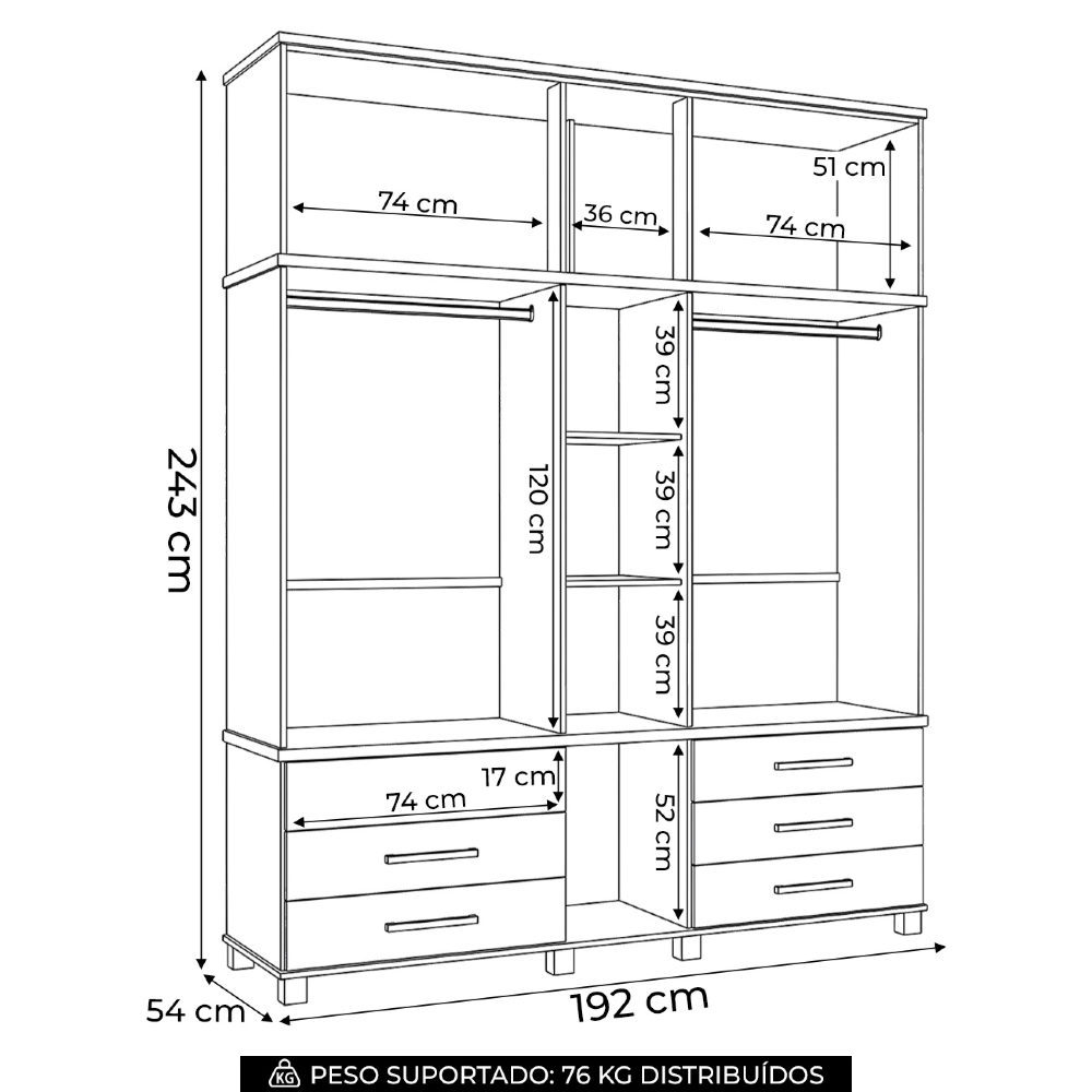 Guarda Roupa Casal 192cm 11 Portas Com Espelho Tóquio Jatobá S01 - Mpozenato
