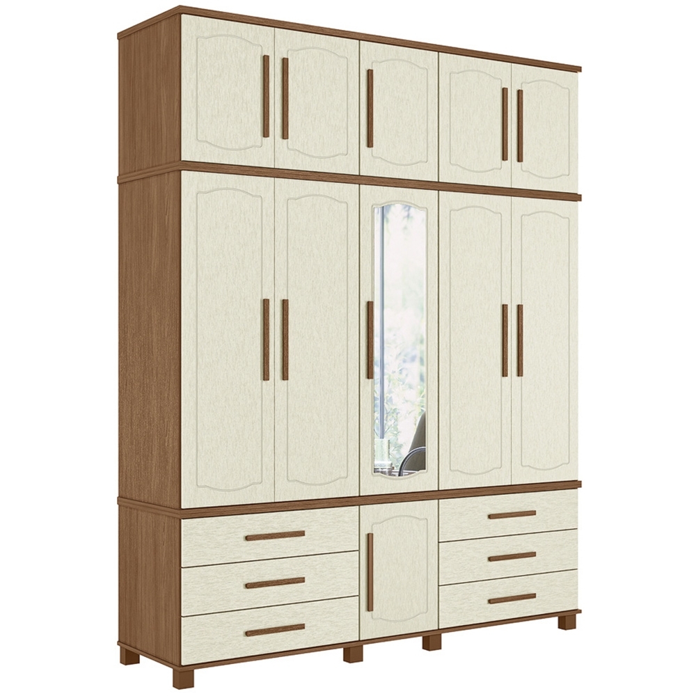 Guarda Roupa Casal 192cm 11 Portas Com Espelho Tóquio Jatobá/Areia S01 - Mpozenato
