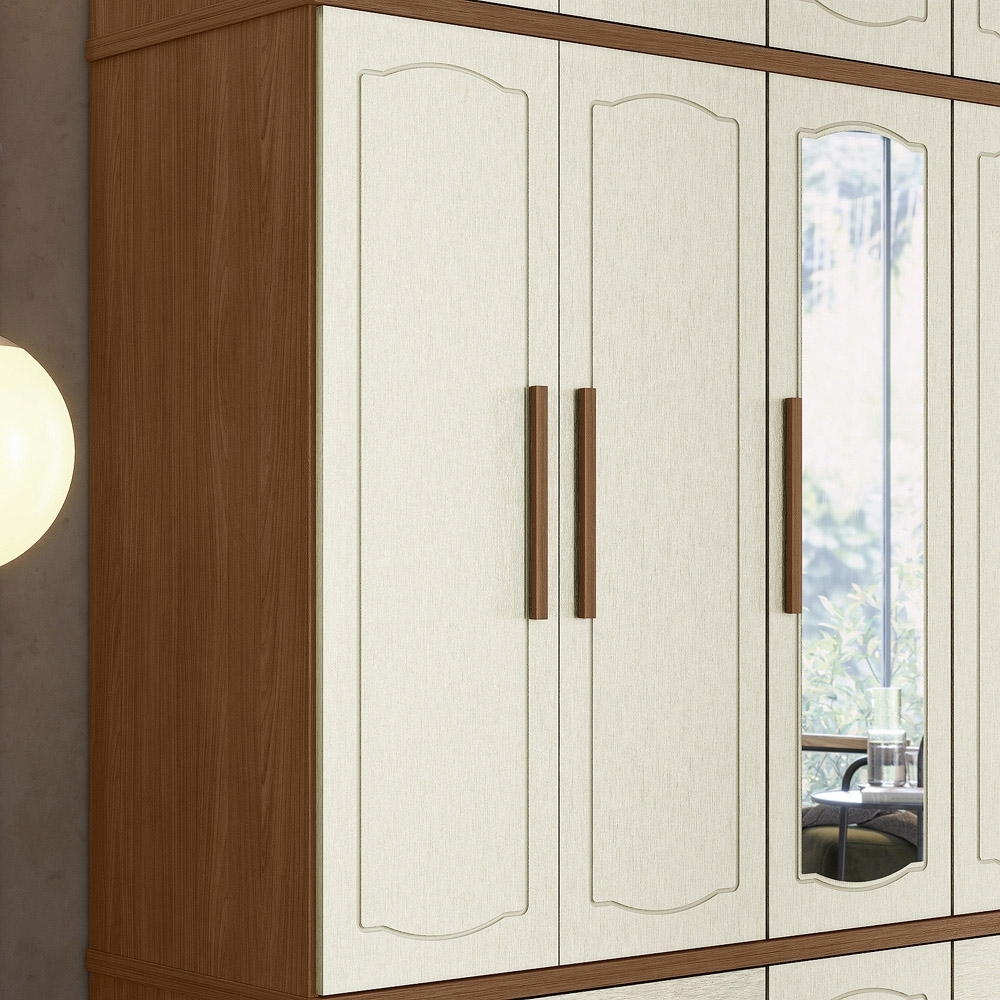 Guarda Roupa Casal 192cm 11 Portas Com Espelho Tóquio Jatobá/Areia S01 - Mpozenato