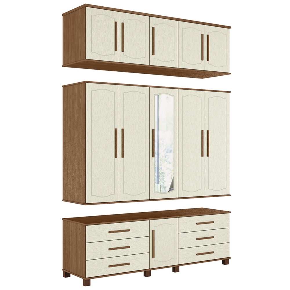 Guarda Roupa Casal 192cm 11 Portas Com Espelho Tóquio Jatobá/Areia S01 - Mpozenato