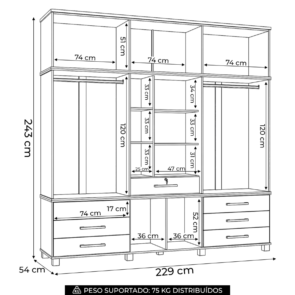 Guarda Roupa Capelinha 13 Portas 7 Gavetas Com Espelho Tóquio Jatobá/Areia S01 - Mpozenato