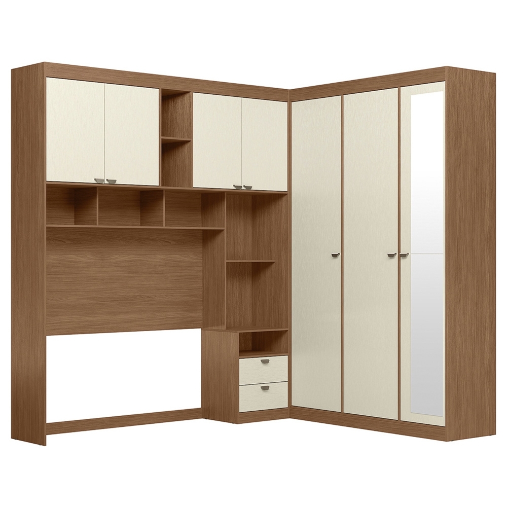 Guarda Roupa Casal Modulado 140cm Com Espelho Vincenzo Jatobá/Areia S01 - Mpozenato