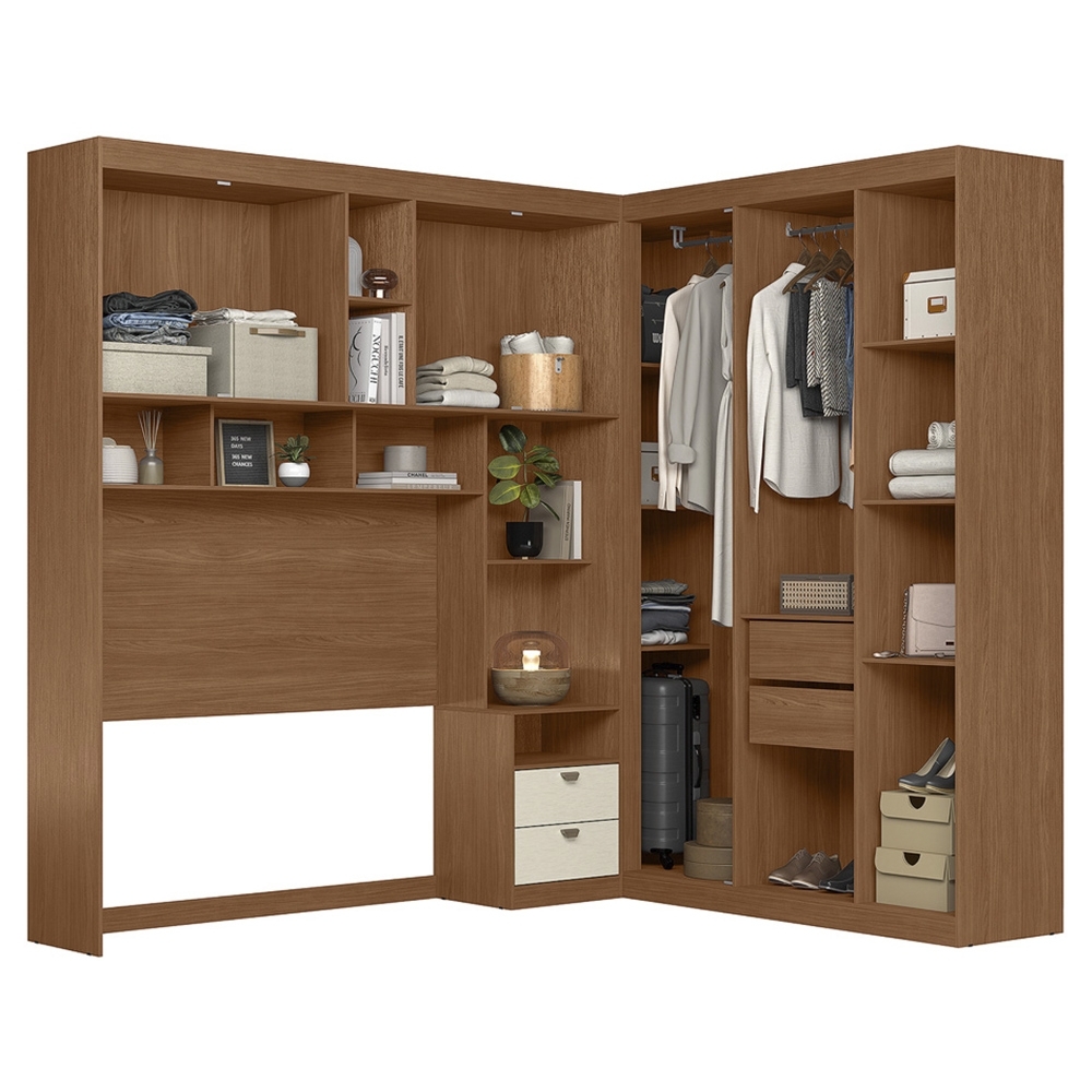 Guarda Roupa Casal Modulado 140cm Com Espelho Vincenzo Jatobá/Areia S01 - Mpozenato