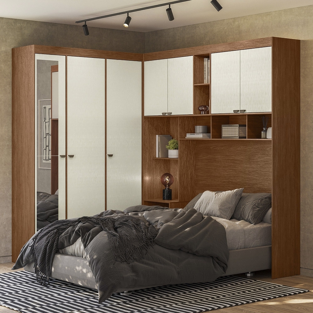 Guarda Roupa Casal Modulado 140cm Com Espelho Vincenzo Jatobá/Areia S01 - Mpozenato