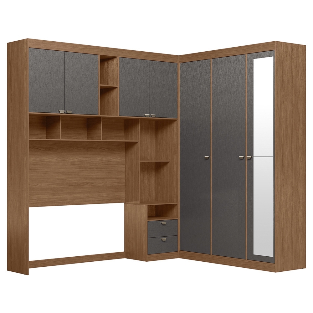 Guarda Roupa Casal Modulado 140cm Com Espelho Vincenzo Jatobá/Grafite S01 - Mpozenato