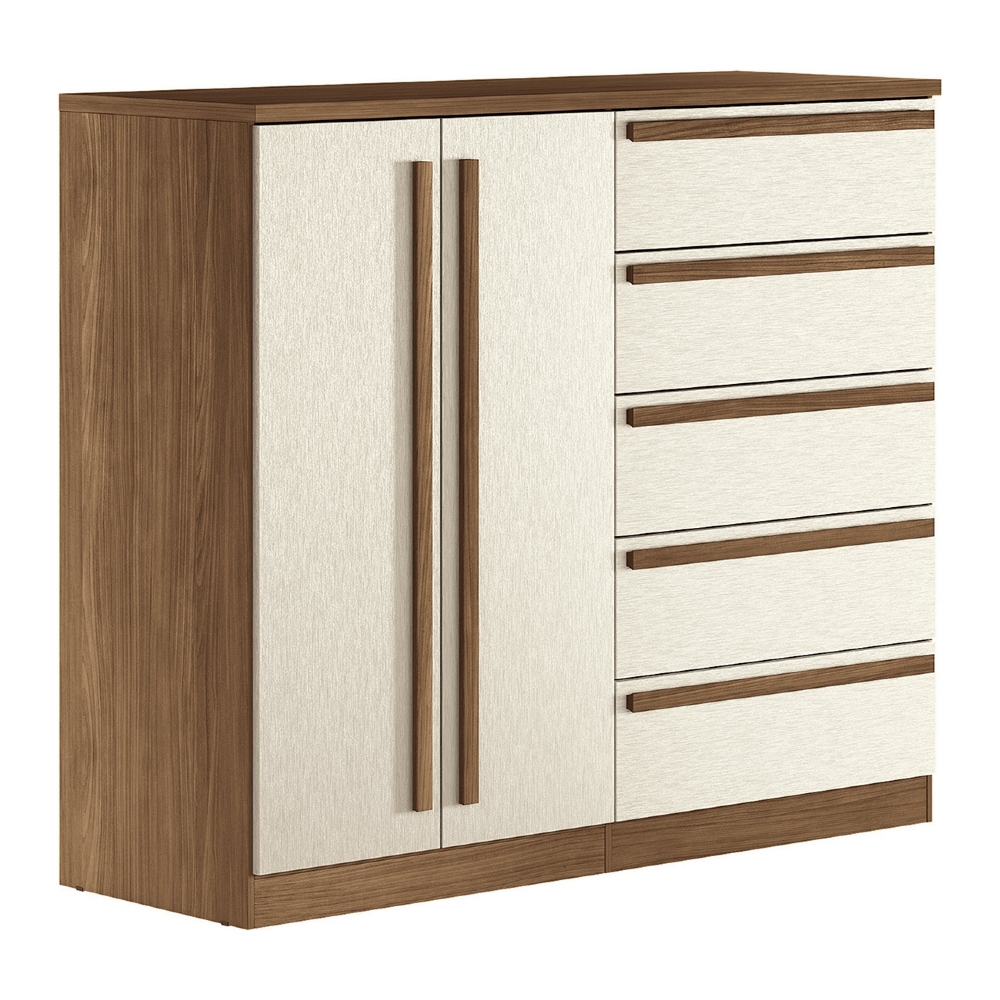 Cômoda Quarto 131cm 5 Gavetas 2 Portas Valenza Jatobá/Areia S01 - Mpozenato