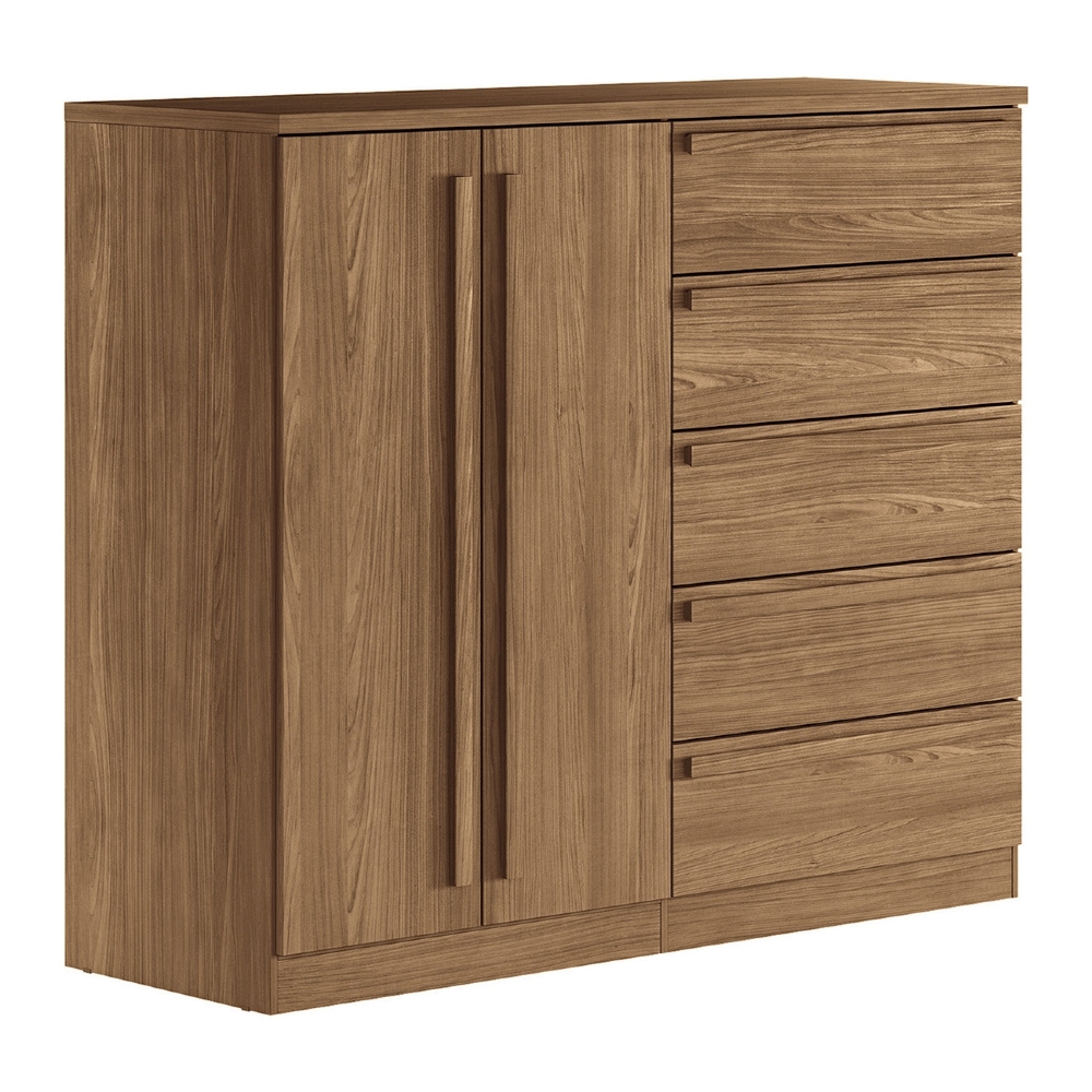 Cômoda Quarto 131cm 5 Gavetas 2 Portas Valenza Jatobá S01 - Mpozenato