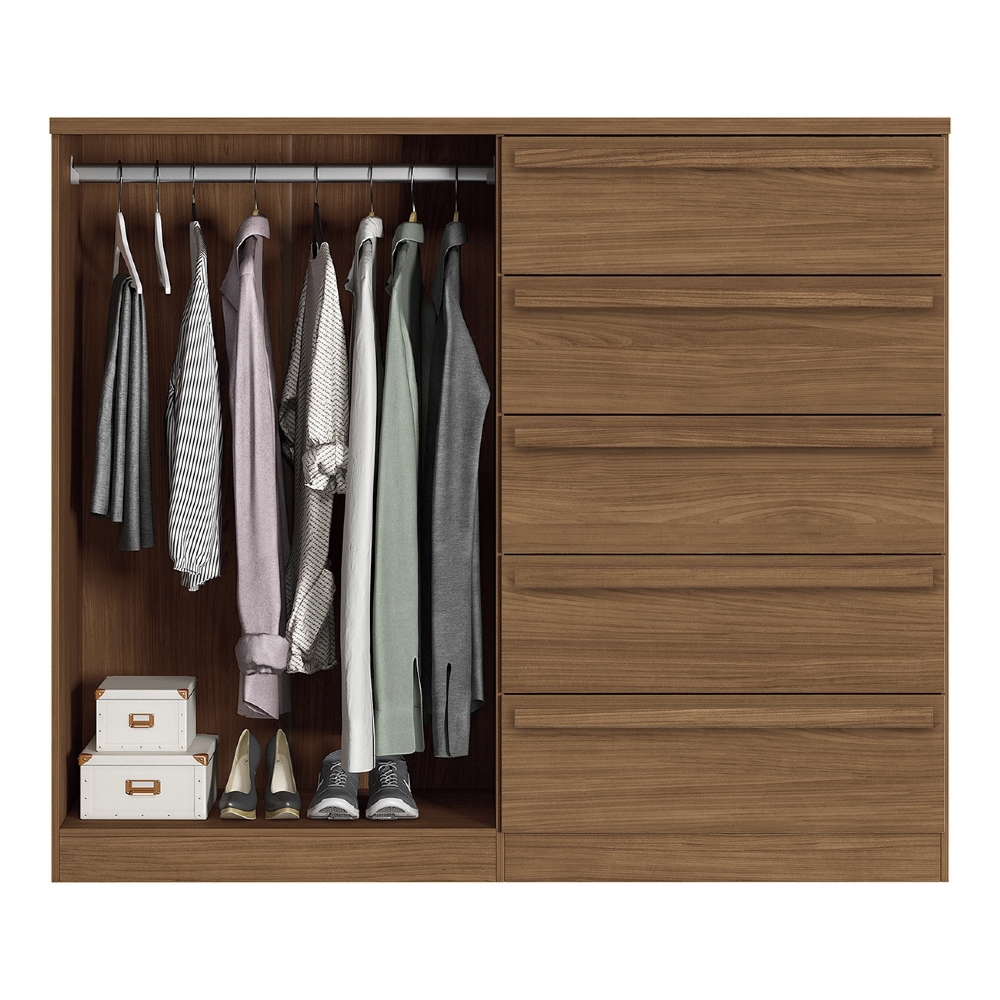Cômoda Quarto 131cm 5 Gavetas 2 Portas Valenza Jatobá S01 - Mpozenato