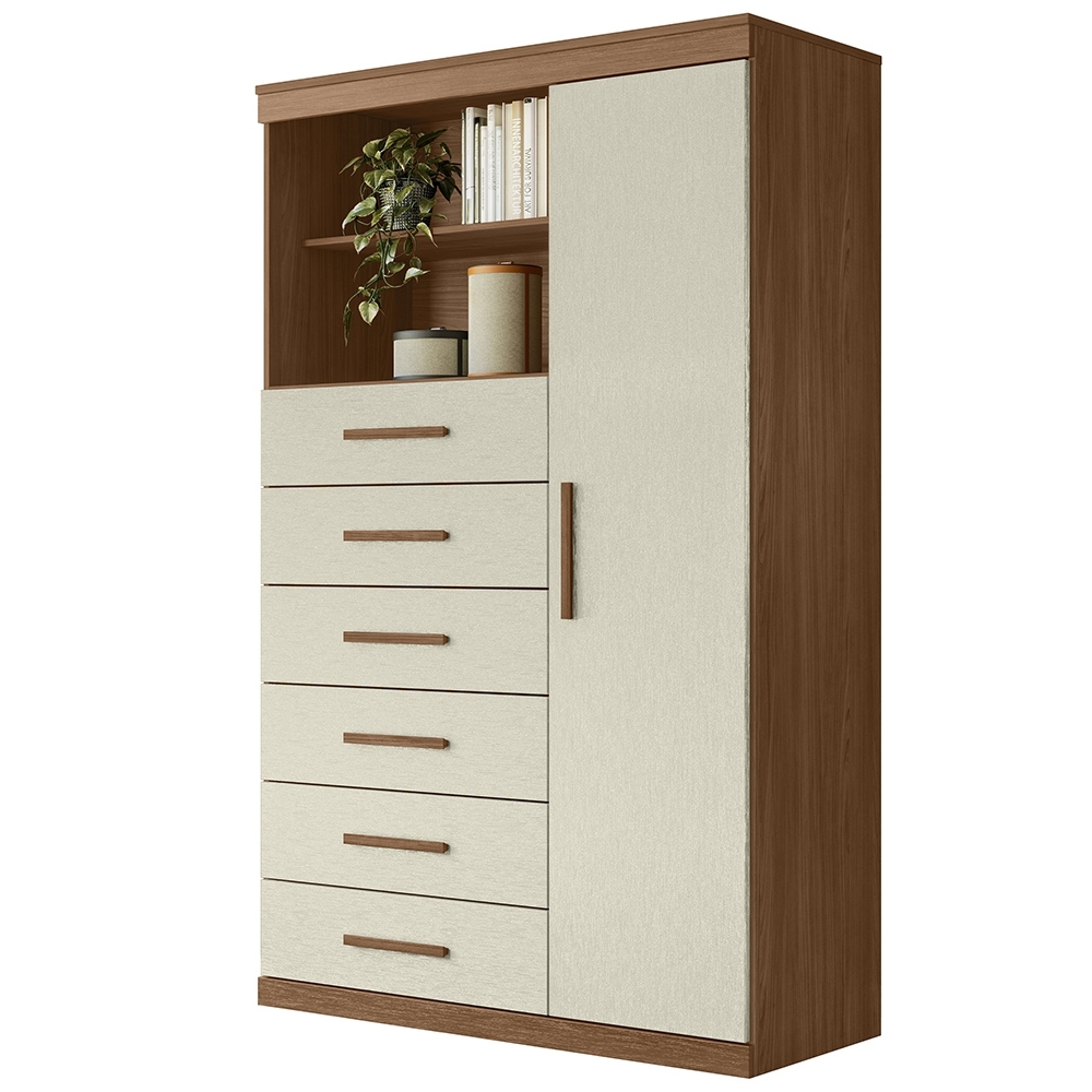 Cômoda Multiuso 6 Gavetas 1 Porta 96cm Guaíra Jatobá/Areia S01 - Mpozenato