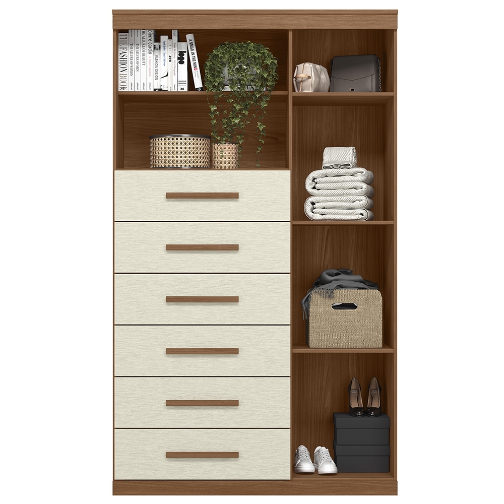 Cômoda Multiuso 6 Gavetas 1 Porta 96cm Guaíra Jatobá/Areia S01 - Mpozenato