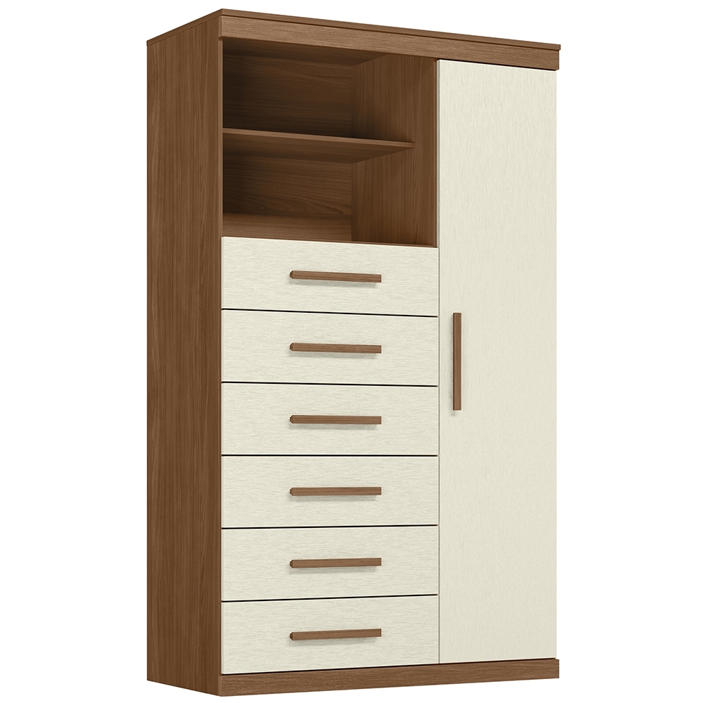 Cômoda Multiuso 6 Gavetas 1 Porta 96cm Guaíra Jatobá/Areia S01 - Mpozenato
