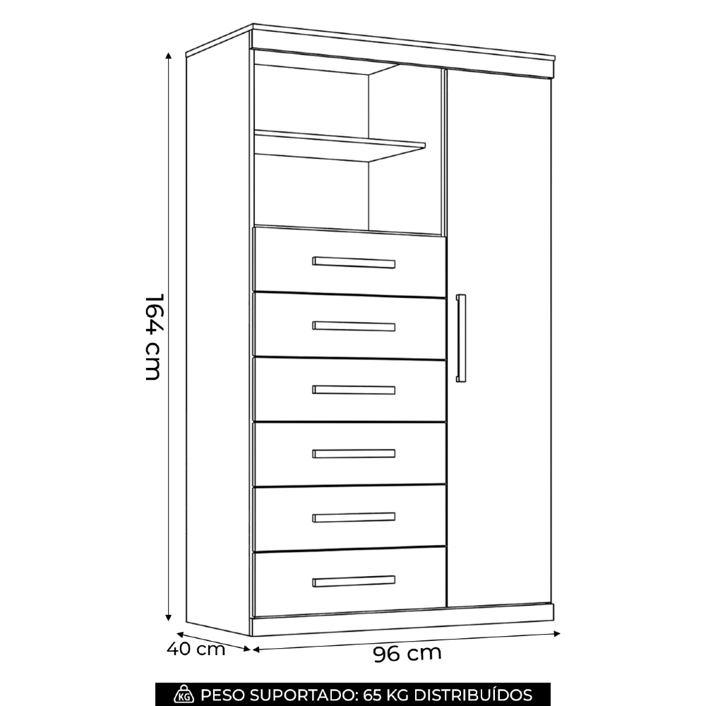 Cômoda Multiuso 6 Gavetas 1 Porta 96cm Guaíra Jatobá/Areia S01 - Mpozenato