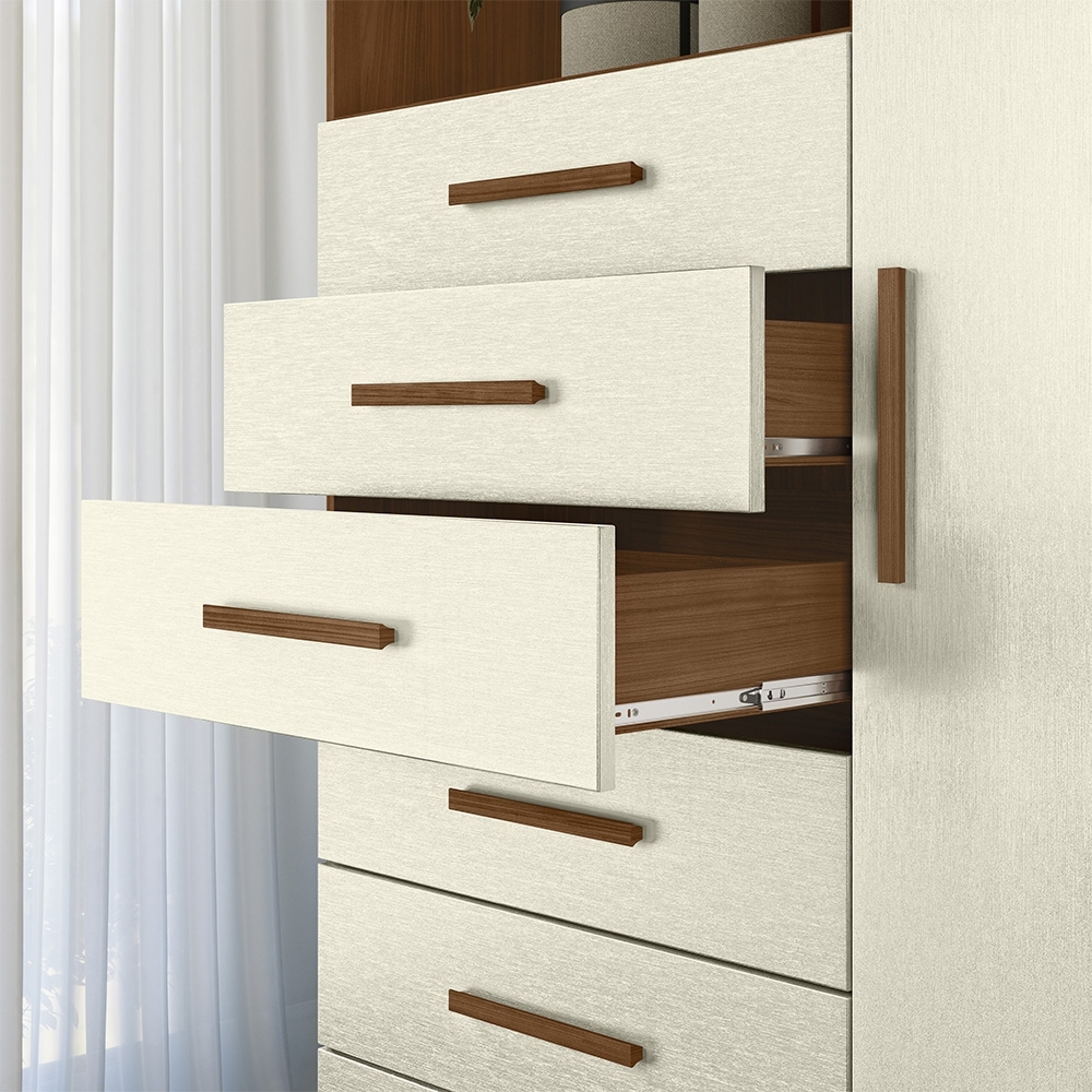 Cômoda Multiuso 6 Gavetas 1 Porta 96cm Guaíra Jatobá/Areia S01 - Mpozenato