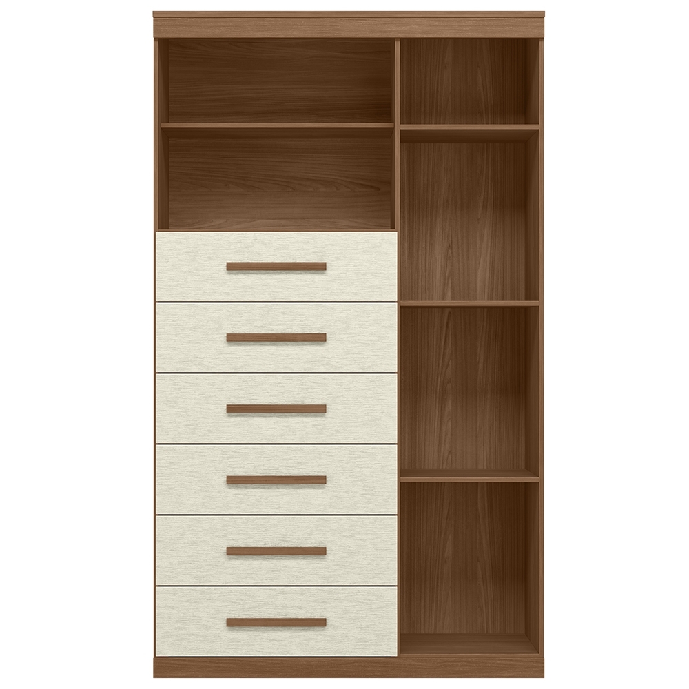 Cômoda Multiuso 6 Gavetas 1 Porta 96cm Guaíra Jatobá/Areia S01 - Mpozenato