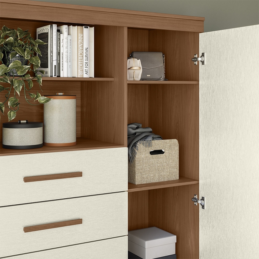 Cômoda Multiuso 6 Gavetas 1 Porta 96cm Guaíra Jatobá/Areia S01 - Mpozenato