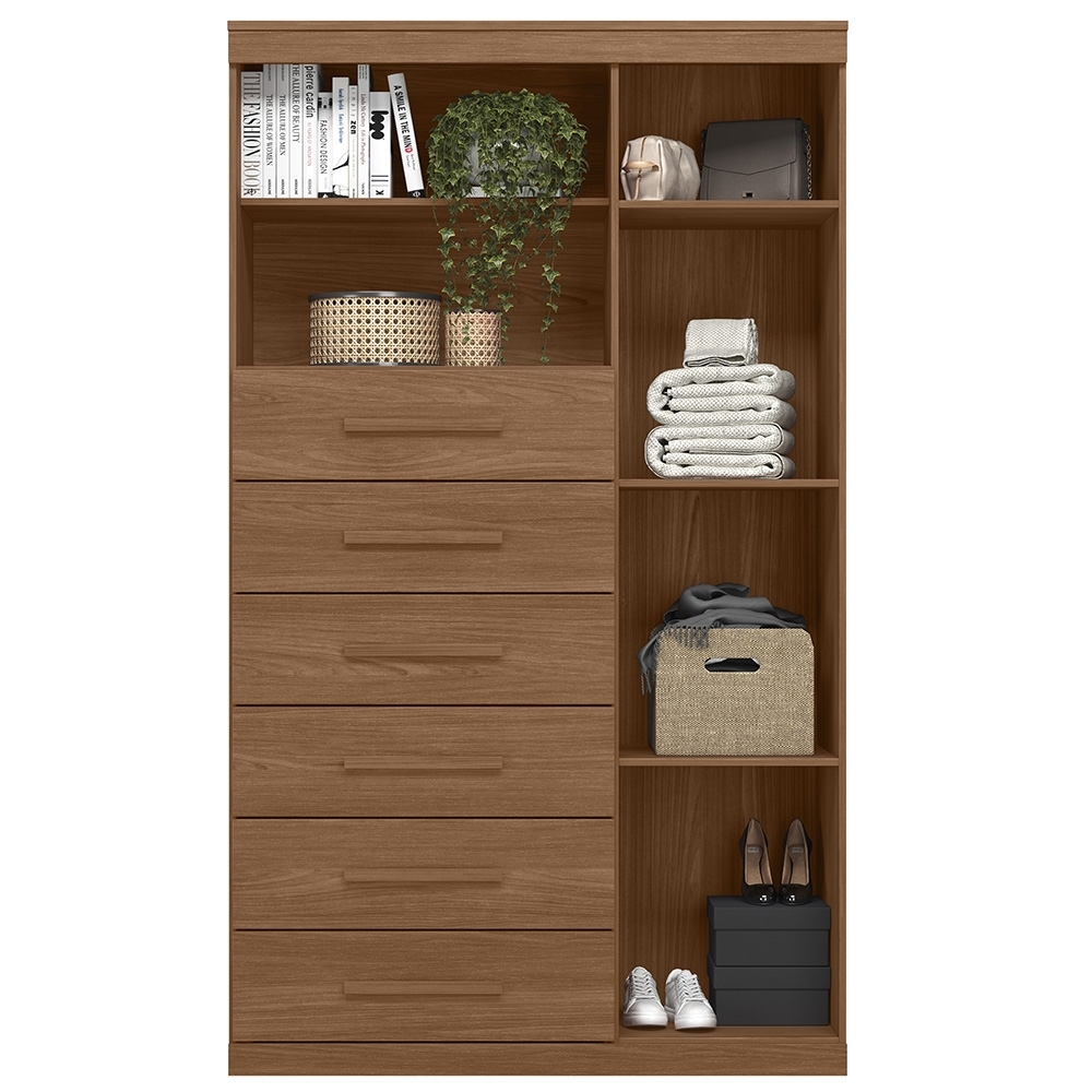 Cômoda Multiuso 6 Gavetas 1 Porta 96cm Guaíra Jatobá S01 - Mpozenato