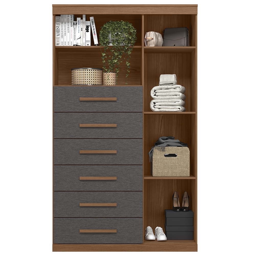 Cômoda Multiuso 6 Gavetas 1 Porta 96cm Guaíra Jatobá/Grafite S01 - Mpozenato